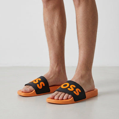 🧡🖤 BOSS Logo Slide Sandals – Premium Men's Casual Slides - MASTERPIECE