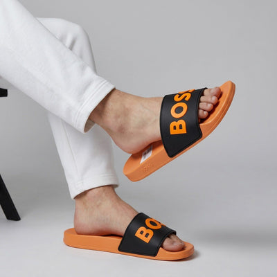 🧡🖤 BOSS Logo Slide Sandals – Premium Men's Casual Slides - MASTERPIECE