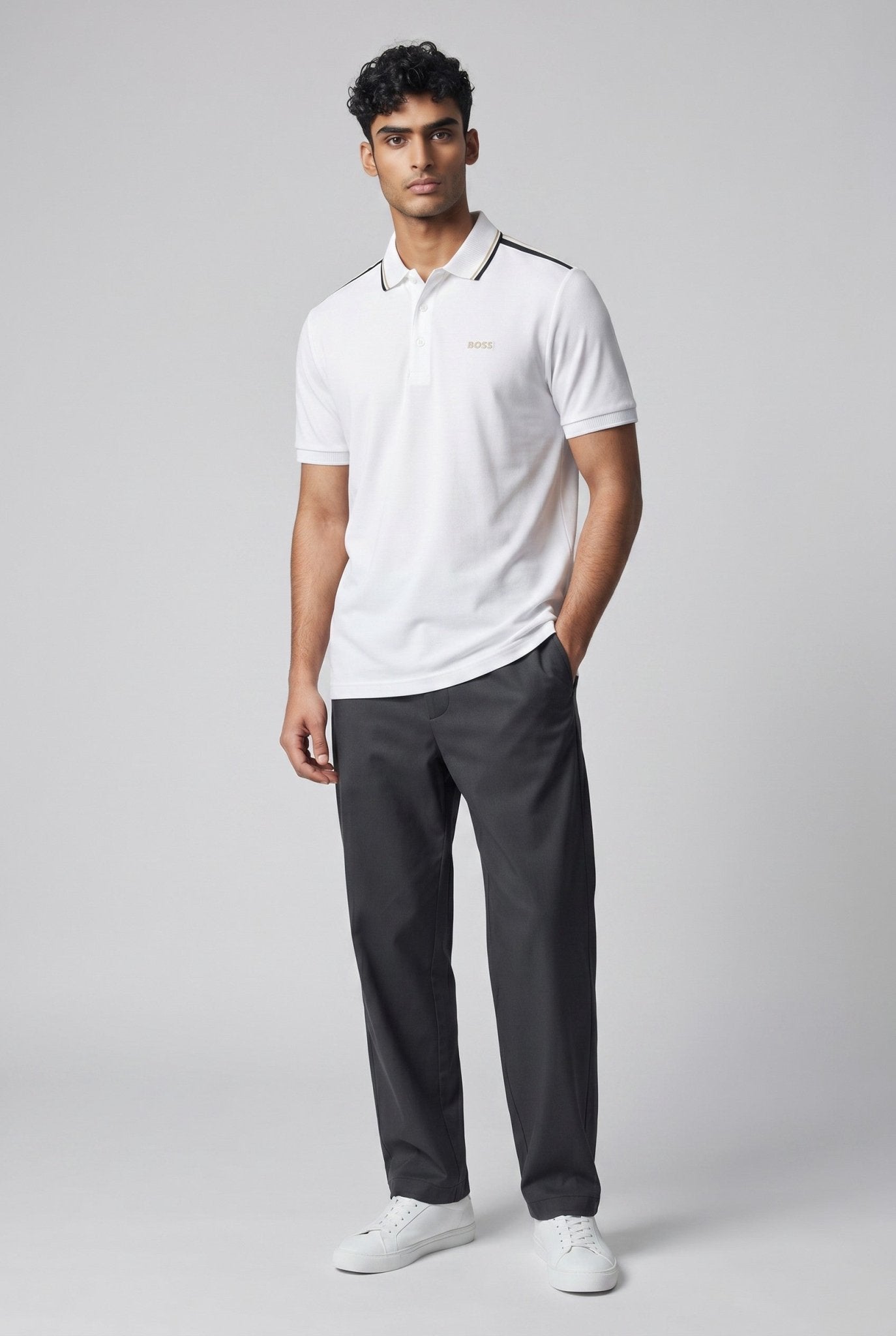 BOSS White Polo Shirt 🤍⚡ Minimal Logo Edition - MASTERPIECE