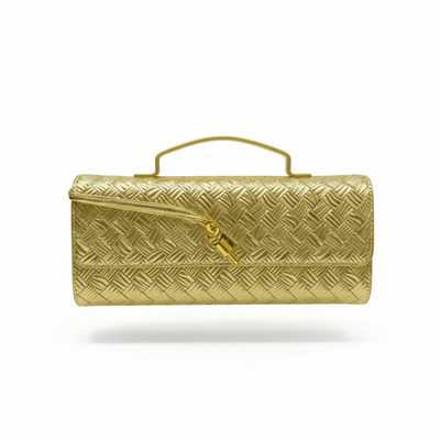 Bottega Veneta Gold Intrecciato Knot Clutch – Luxury Evening Handbag - MASTERPIECE