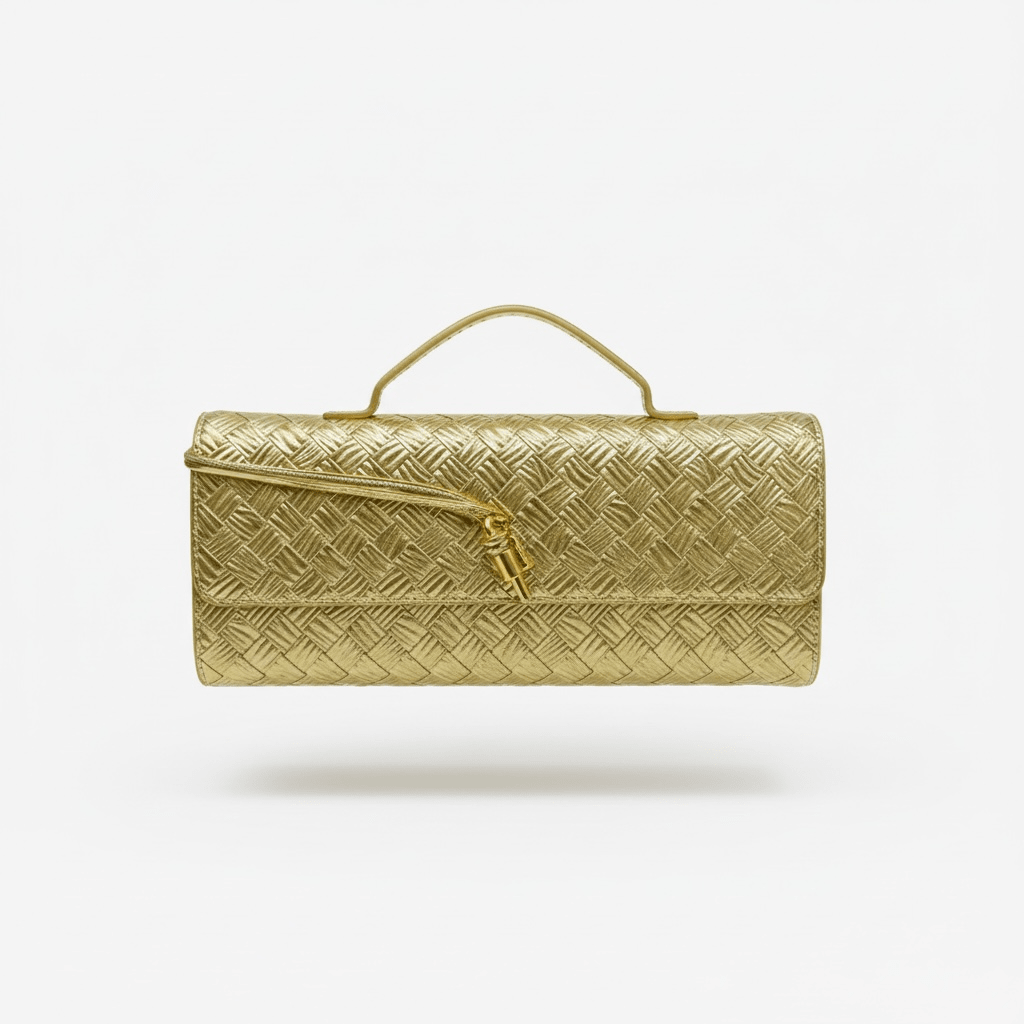 Bottega Veneta Gold Intrecciato Knot Clutch – Luxury Evening Handbag - MASTERPIECE