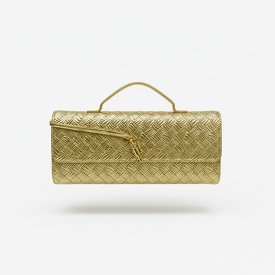 Bottega Veneta Gold Intrecciato Knot Clutch – Luxury Evening Handbag - MASTERPIECE