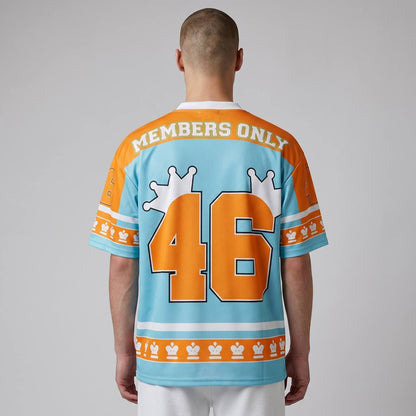 👑 Brandname Studios Oversized Varsity Jersey – Premium Streetwear Edition 💙🧡 - MASTERPIECE