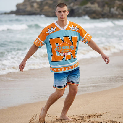 👑 Brandname Studios Oversized Varsity Jersey – Premium Streetwear Edition 💙🧡 - MASTERPIECE