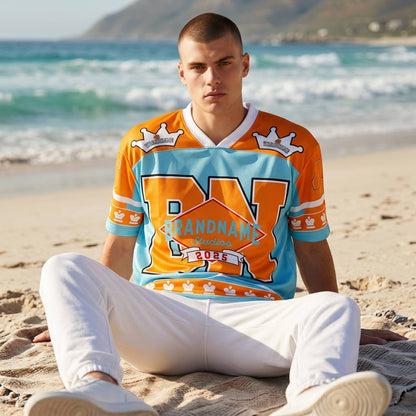 👑 Brandname Studios Oversized Varsity Jersey – Premium Streetwear Edition 💙🧡 - MASTERPIECE