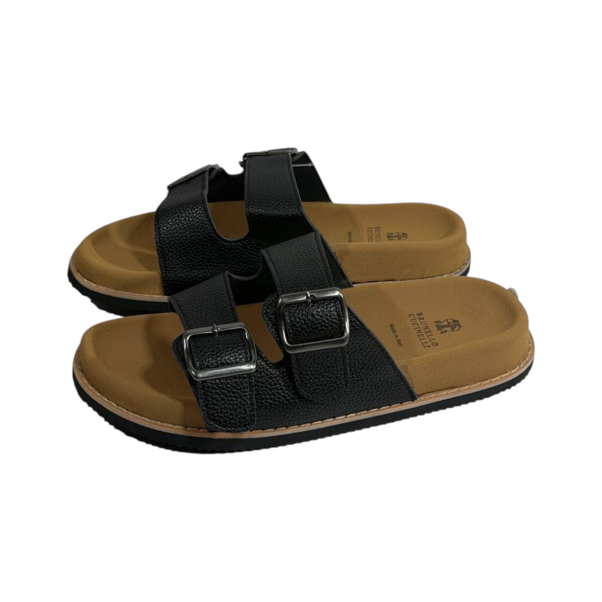 Brunello Cucinelli Black Double Buckle Slides – Italian Luxury Comfort Sandals 🖤👡 - MASTERPIECE