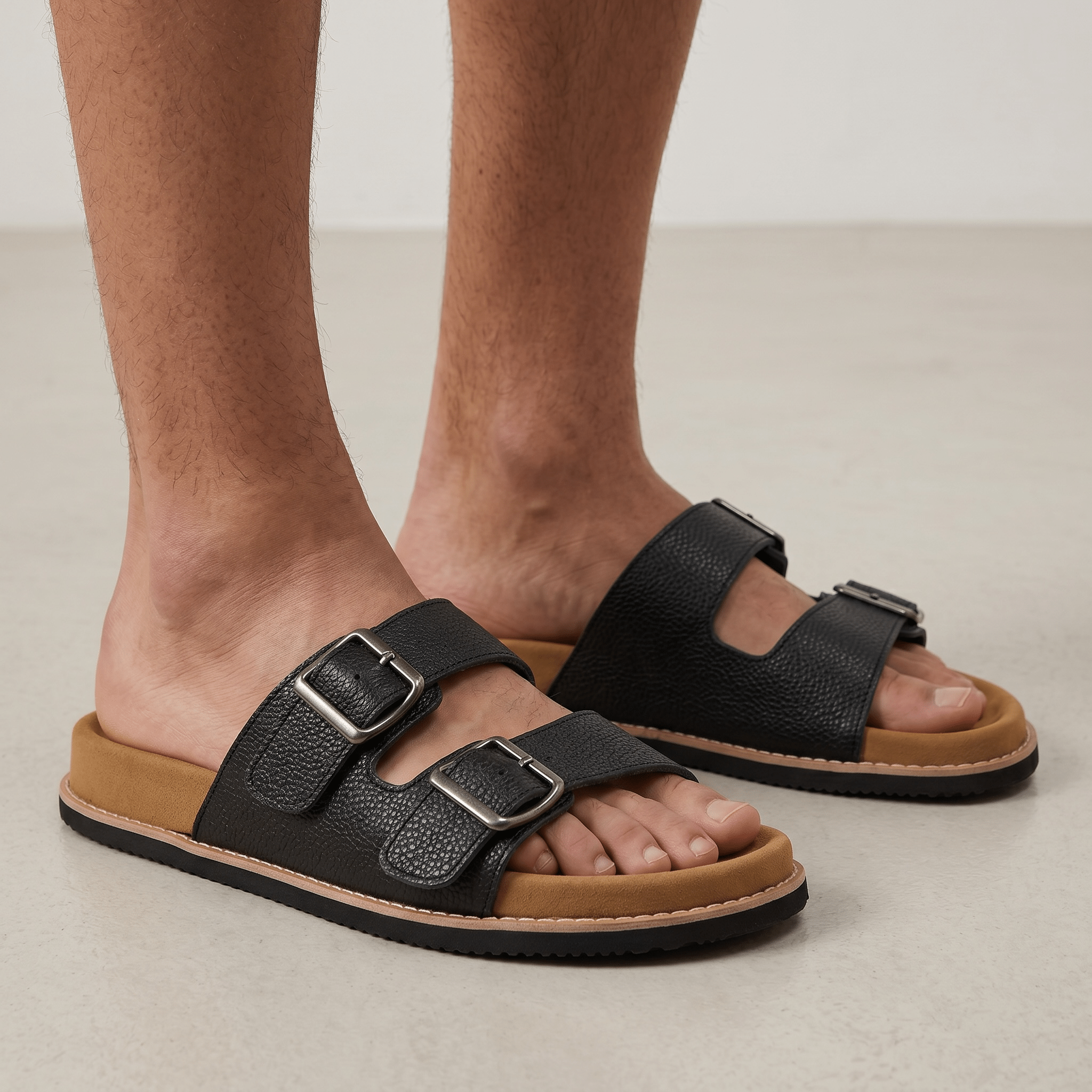 Brunello Cucinelli Black Double Buckle Slides – Italian Luxury Comfort Sandals 🖤👡 - MASTERPIECE