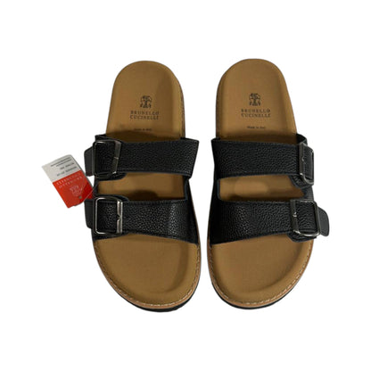 Brunello Cucinelli Black Double Buckle Slides – Italian Luxury Comfort Sandals 🖤👡 - MASTERPIECE