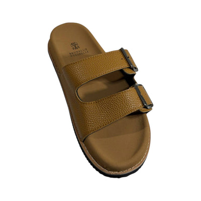 Brunello Cucinelli Tan Double Strap Slides – Premium Italian Comfort Sandals 🤎🇮🇹 - MASTERPIECE