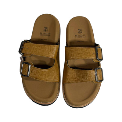 Brunello Cucinelli Tan Double Strap Slides – Premium Italian Comfort Sandals 🤎🇮🇹 - MASTERPIECE