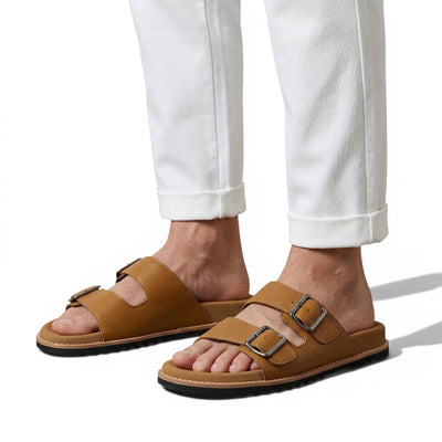 Brunello Cucinelli Tan Double Strap Slides – Premium Italian Comfort Sandals 🤎🇮🇹 - MASTERPIECE