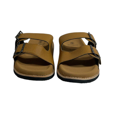 Brunello Cucinelli Tan Double Strap Slides – Premium Italian Comfort Sandals 🤎🇮🇹 - MASTERPIECE