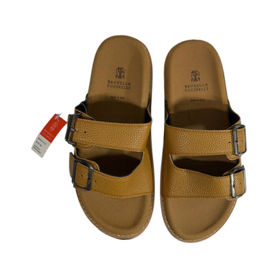 Brunello Cucinelli Tan Double Strap Slides – Premium Italian Comfort Sandals 🤎🇮🇹 - MASTERPIECE