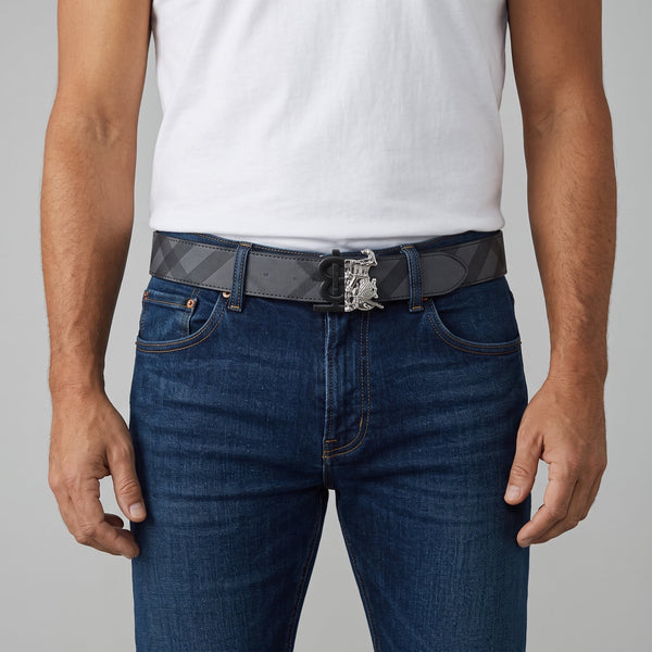 Burberry Belt – Grey Check Leather 🔗 120 cm