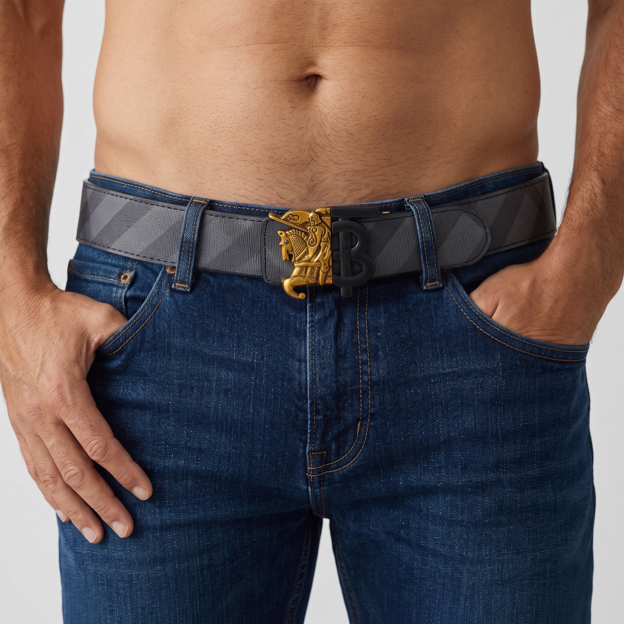 Burberry Belt – Grey Diagonal Monogram 🐉 120 cm - MASTERPIECE