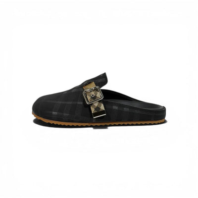 Burberry Black Check Slip-On Clogs with Buckle – Luxury Minimal Slides 🖤✨ - MASTERPIECE