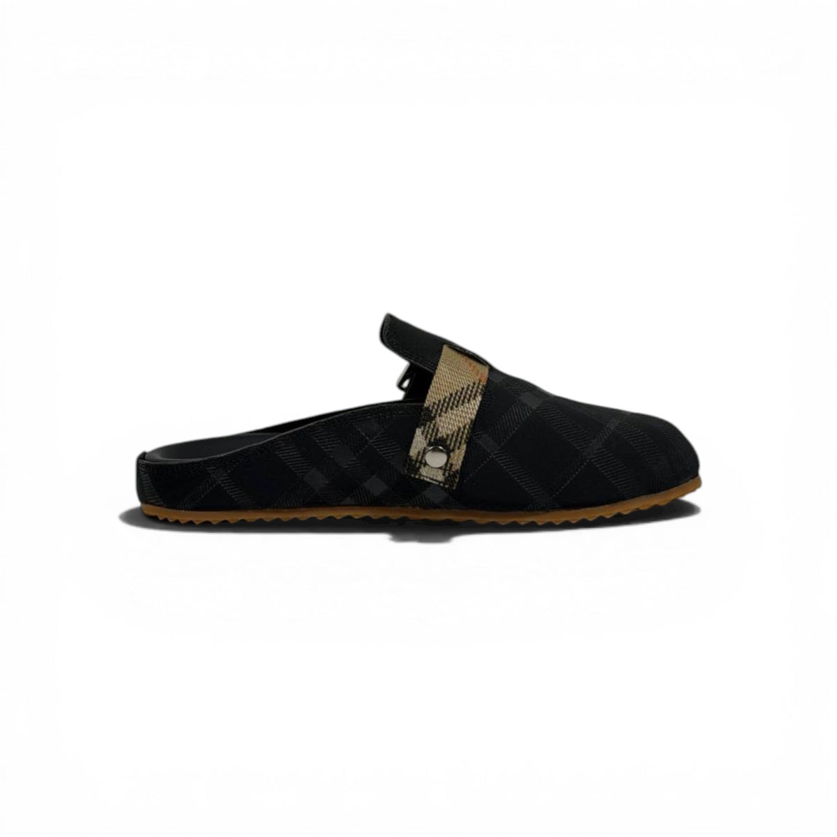 Burberry Black Check Slip-On Clogs with Buckle – Luxury Minimal Slides 🖤✨ - MASTERPIECE