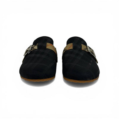 Burberry Black Check Slip-On Clogs with Buckle – Luxury Minimal Slides 🖤✨ - MASTERPIECE
