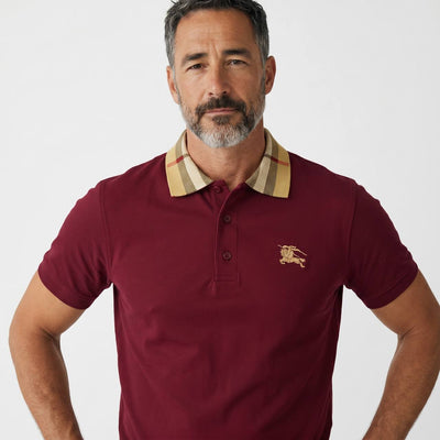 Burberry Check Collar Polo Shirt – Burgundy Heritage Edition ❤️✨ - MASTERPIECE