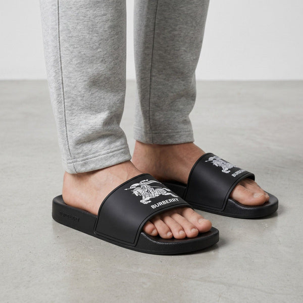 🖤✨ Burberry Equestrian Knight Logo Slide Sandals | Premium Luxury Comfort 👣