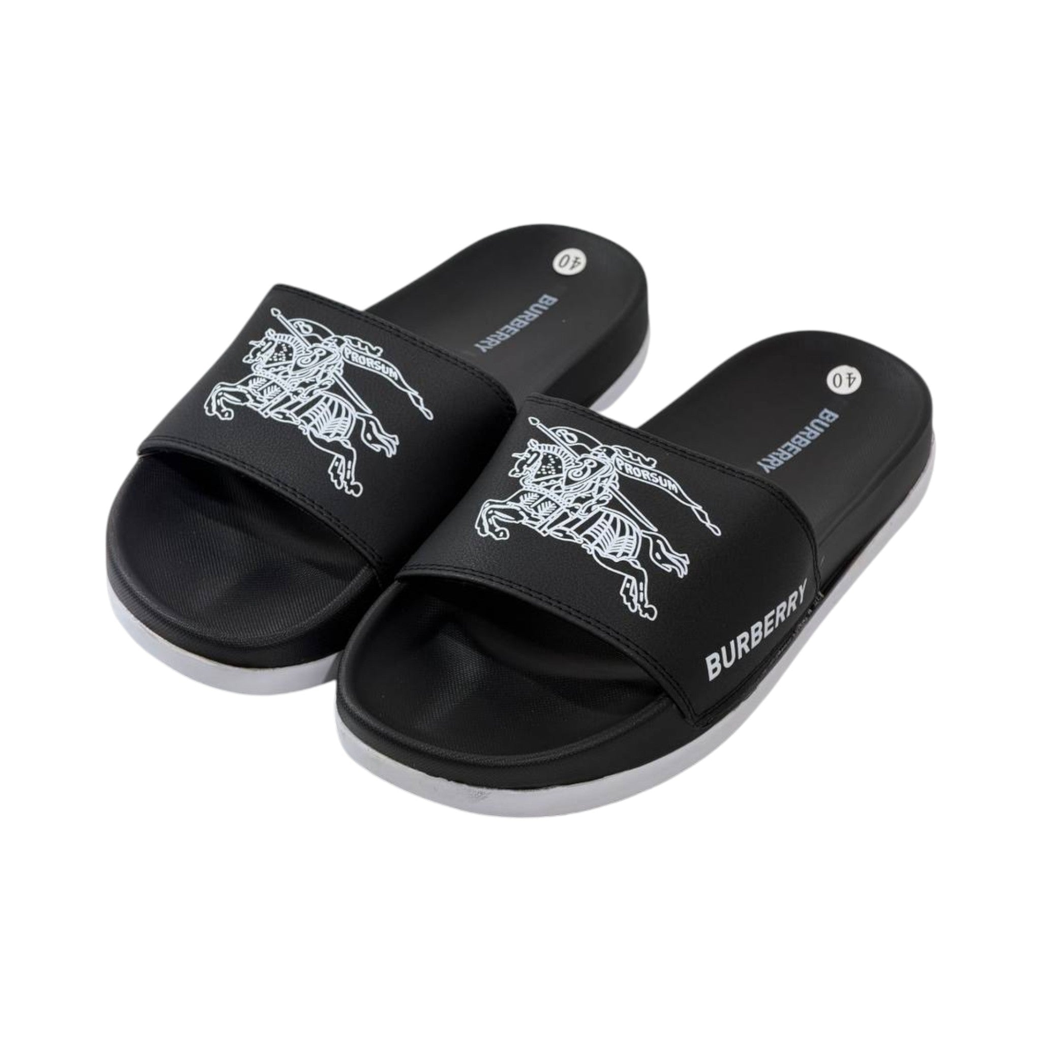 🩴 Burberry Equestrian Knight Slides – Black & White Signature Edition 🖤🤍✨ - MASTERPIECE