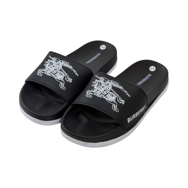 🩴 Burberry Equestrian Knight Slides – Black & White Signature Edition 🖤🤍✨