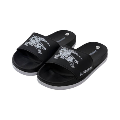 🩴 Burberry Equestrian Knight Slides – Black & White Signature Edition 🖤🤍✨ - MASTERPIECE