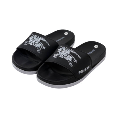 🩴 Burberry Equestrian Knight Slides – Black & White Signature Edition 🖤🤍✨ - MASTERPIECE