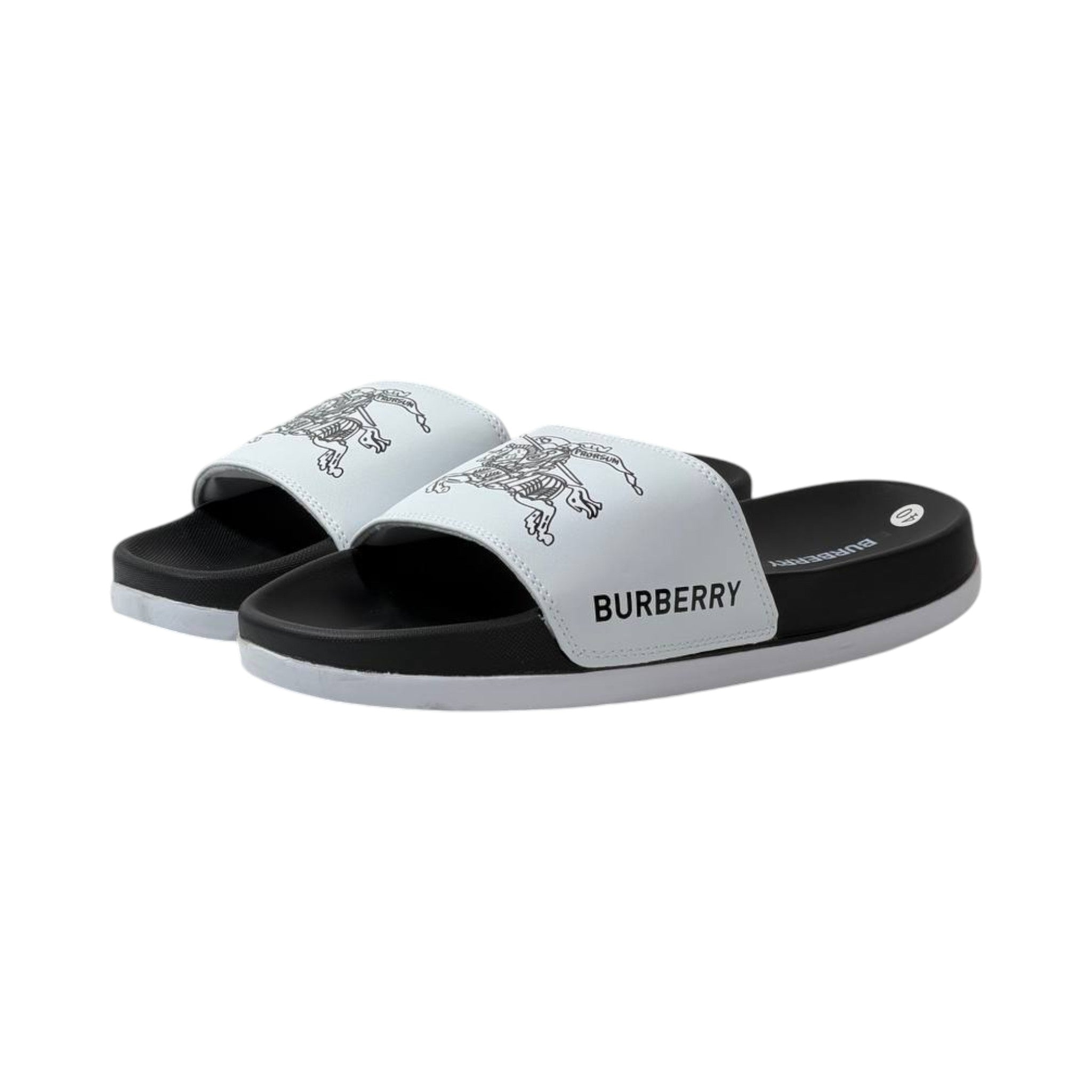 🩴 Burberry Equestrian Knight Slides – White & Black Luxury Edition 🤍🖤✨ - MASTERPIECE