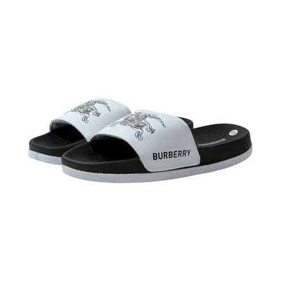 🩴 Burberry Equestrian Knight Slides – White & Black Luxury Edition 🤍🖤✨ - MASTERPIECE