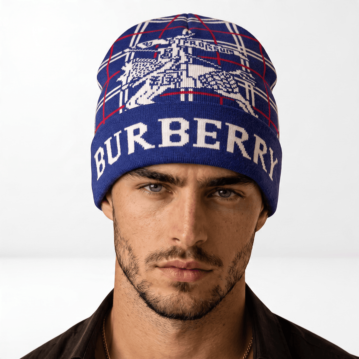 🔵 BURBERRY Knight Check Knit Beanie – British Heritage Winter Luxury ❄️