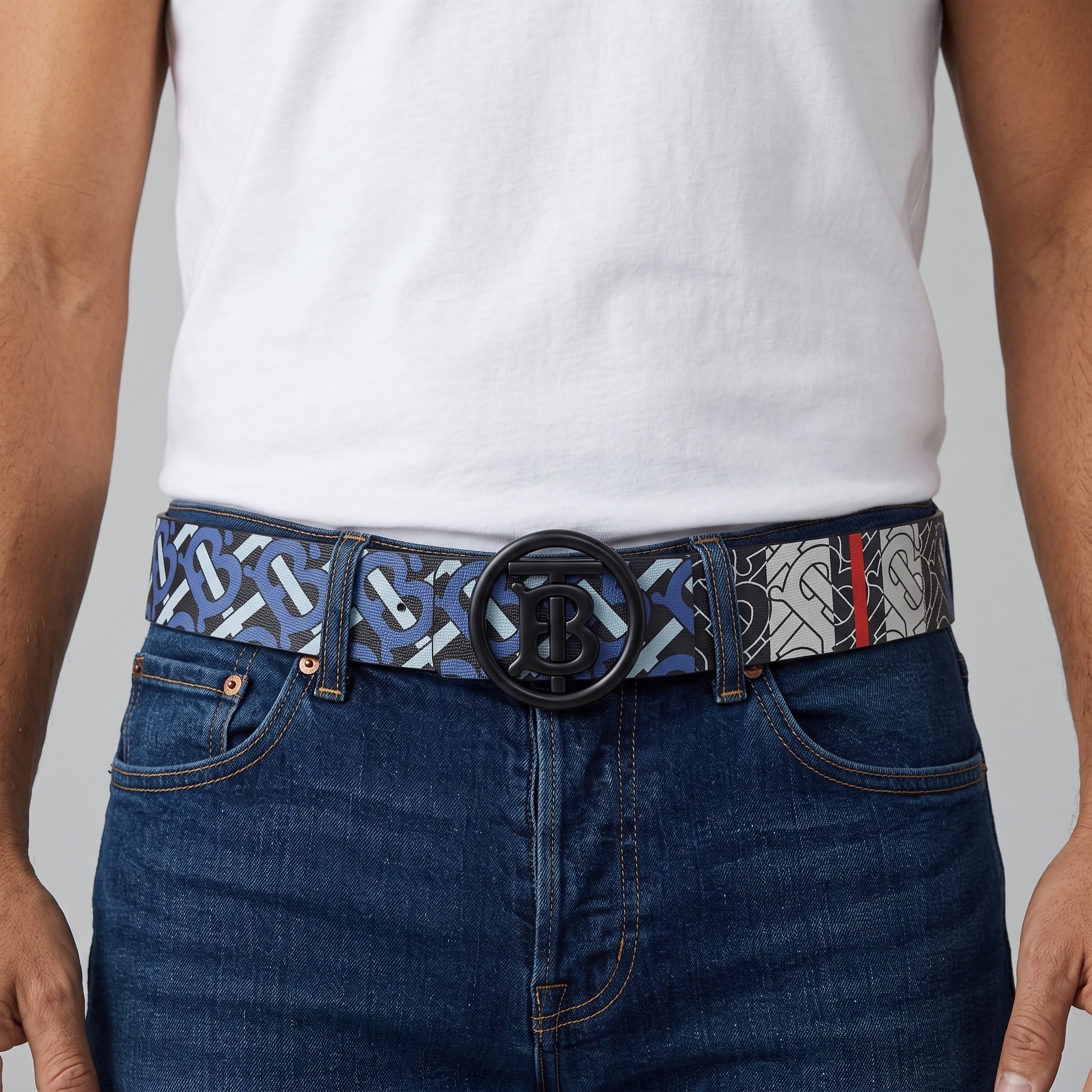Burberry Monogram Belt – Blue TB Canvas 🧭🖤 - MASTERPIECE