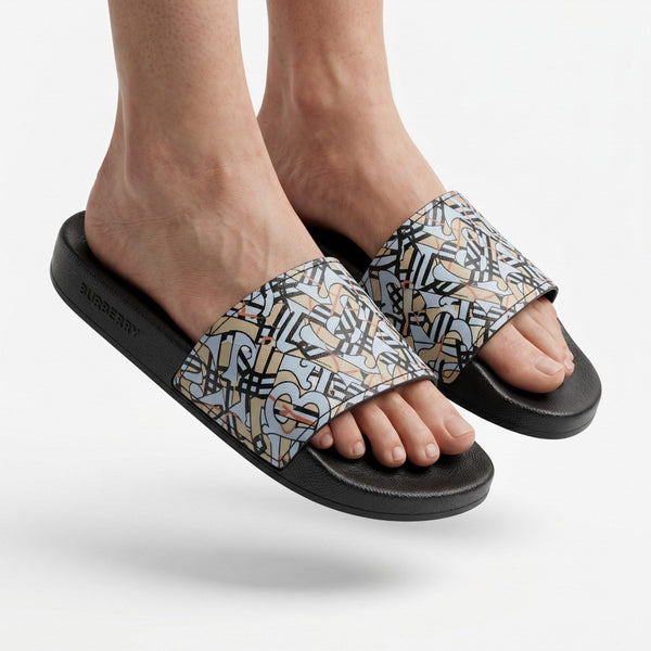 Burberry Monogram Print Slide Sandals – Luxury Designer Women's Comfort Slides