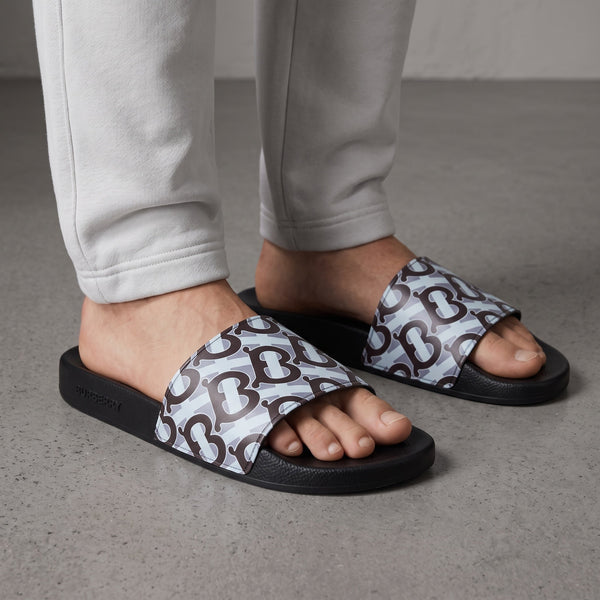 Burberry Slides – TB Monogram Black/Blue 🖤