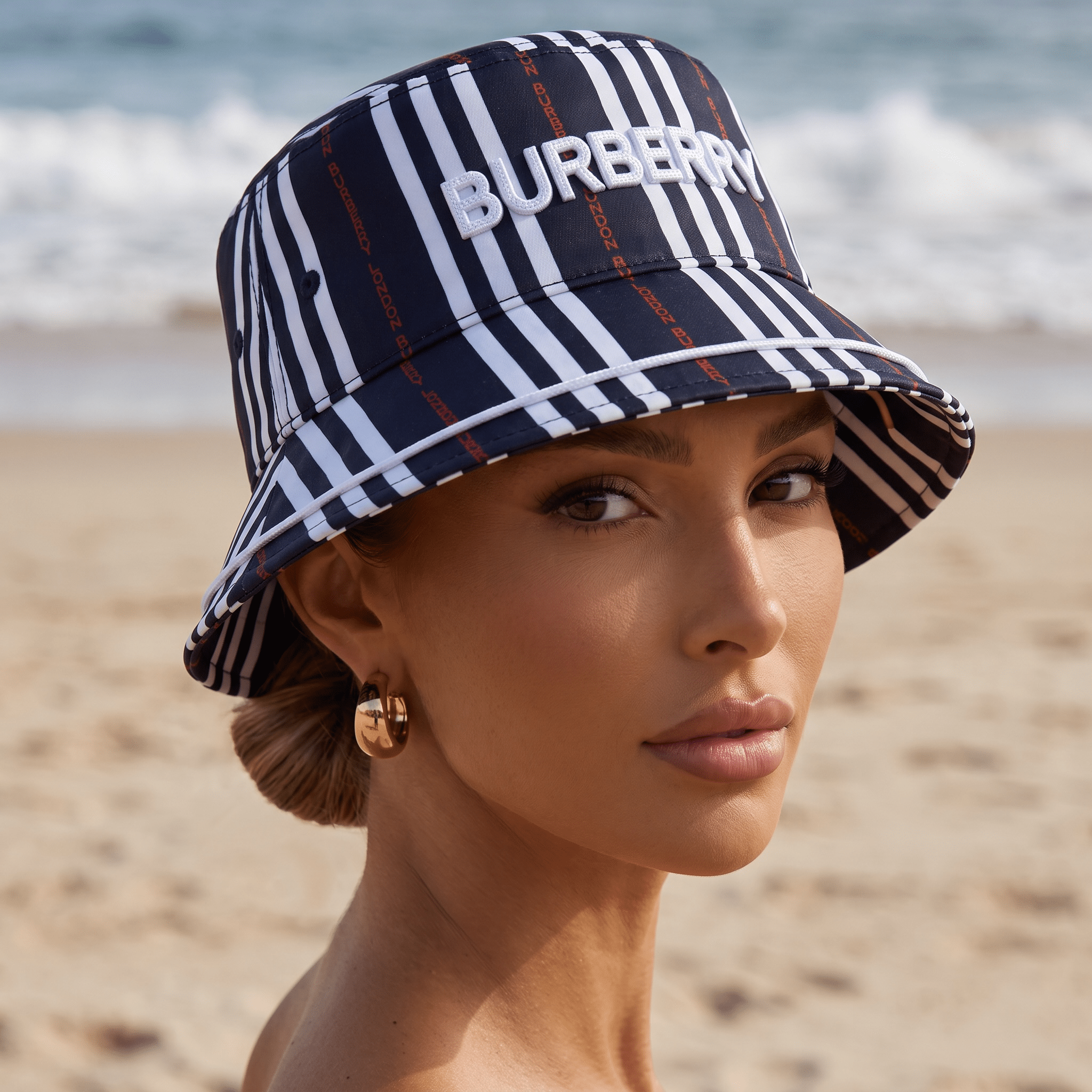 Burberry Striped Bucket Hat – Navy Multi 🖤🤍 - MASTERPIECE