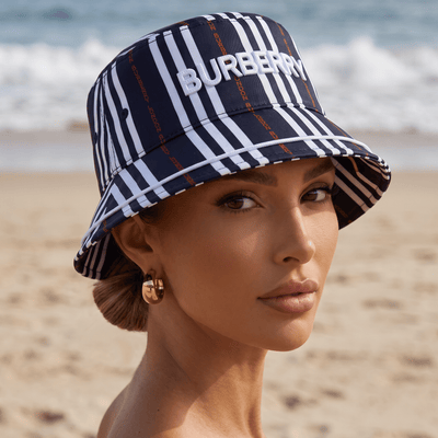 Burberry Striped Bucket Hat – Navy Multi 🖤🤍 - MASTERPIECE
