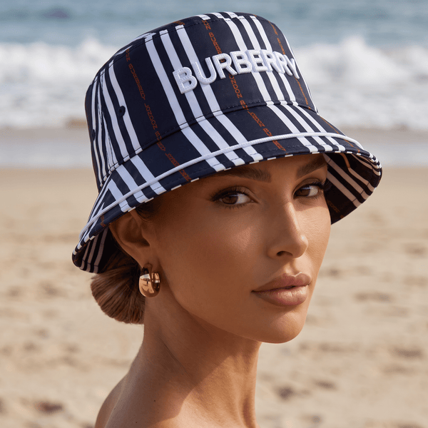 Burberry Striped Bucket Hat – Navy Multi 🖤🤍