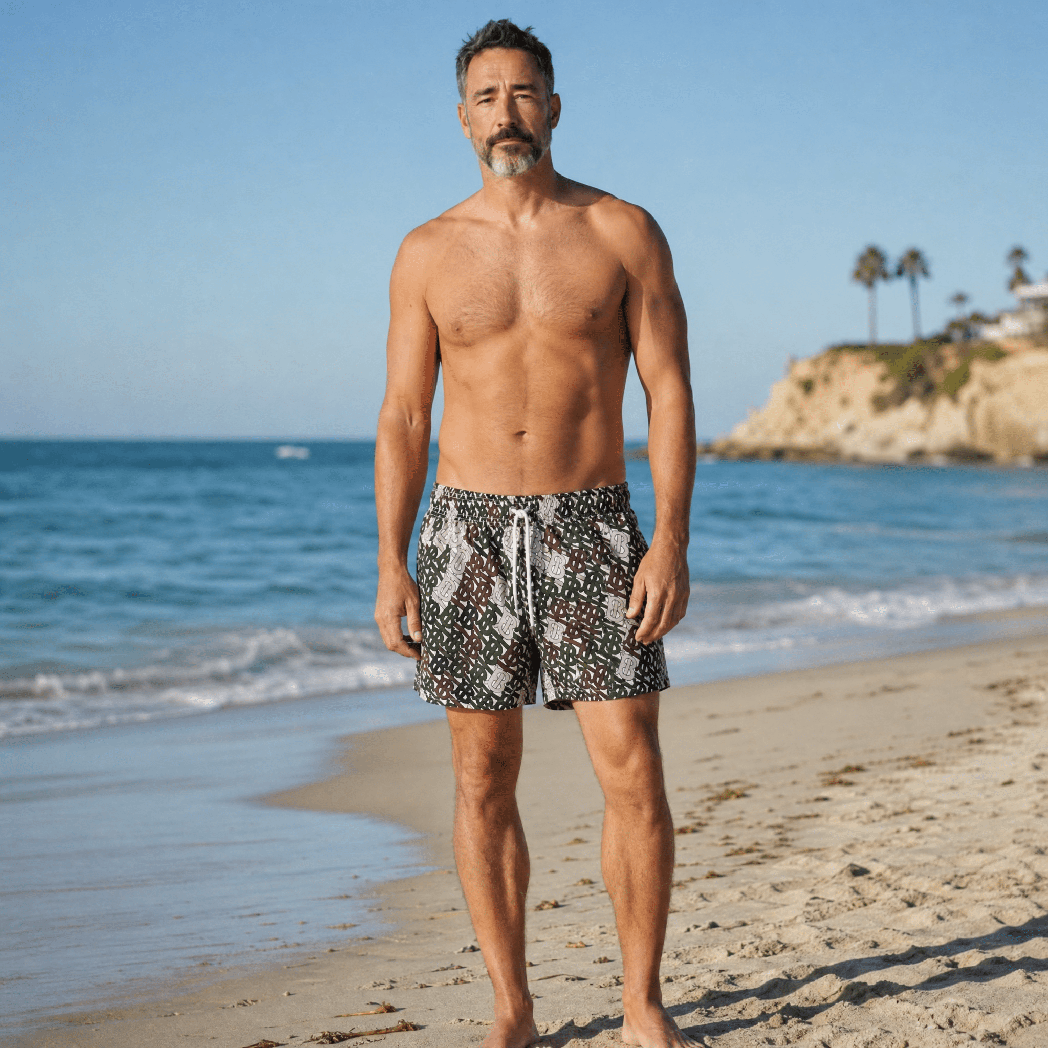 🩳 Burberry TB Monogram Swim Shorts – Olive Green Edition ✨ - MASTERPIECE