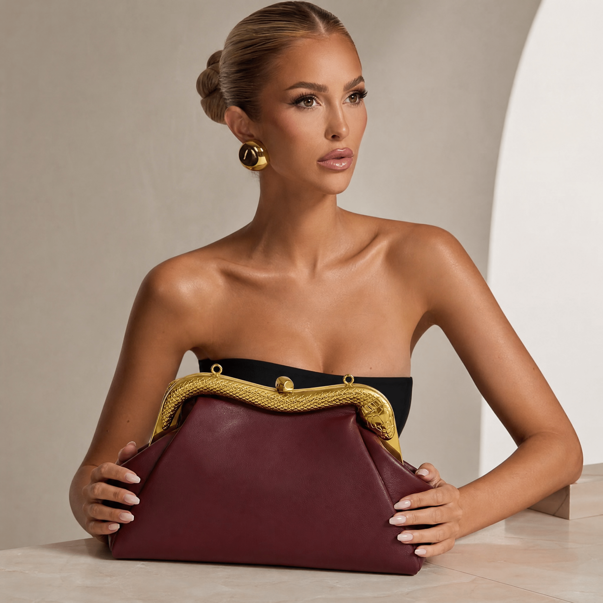 🐍 Bvlgari Serpenti Bordeaux Leather Clutch ✨❤️ - MASTERPIECE