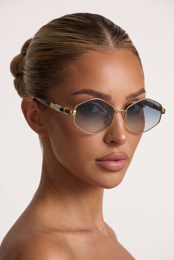 Bvlgari Sunglasses – Gold Hex Accent Blue 😎