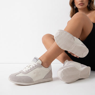 Celine cream and white Triomphe logo low-top sneakers