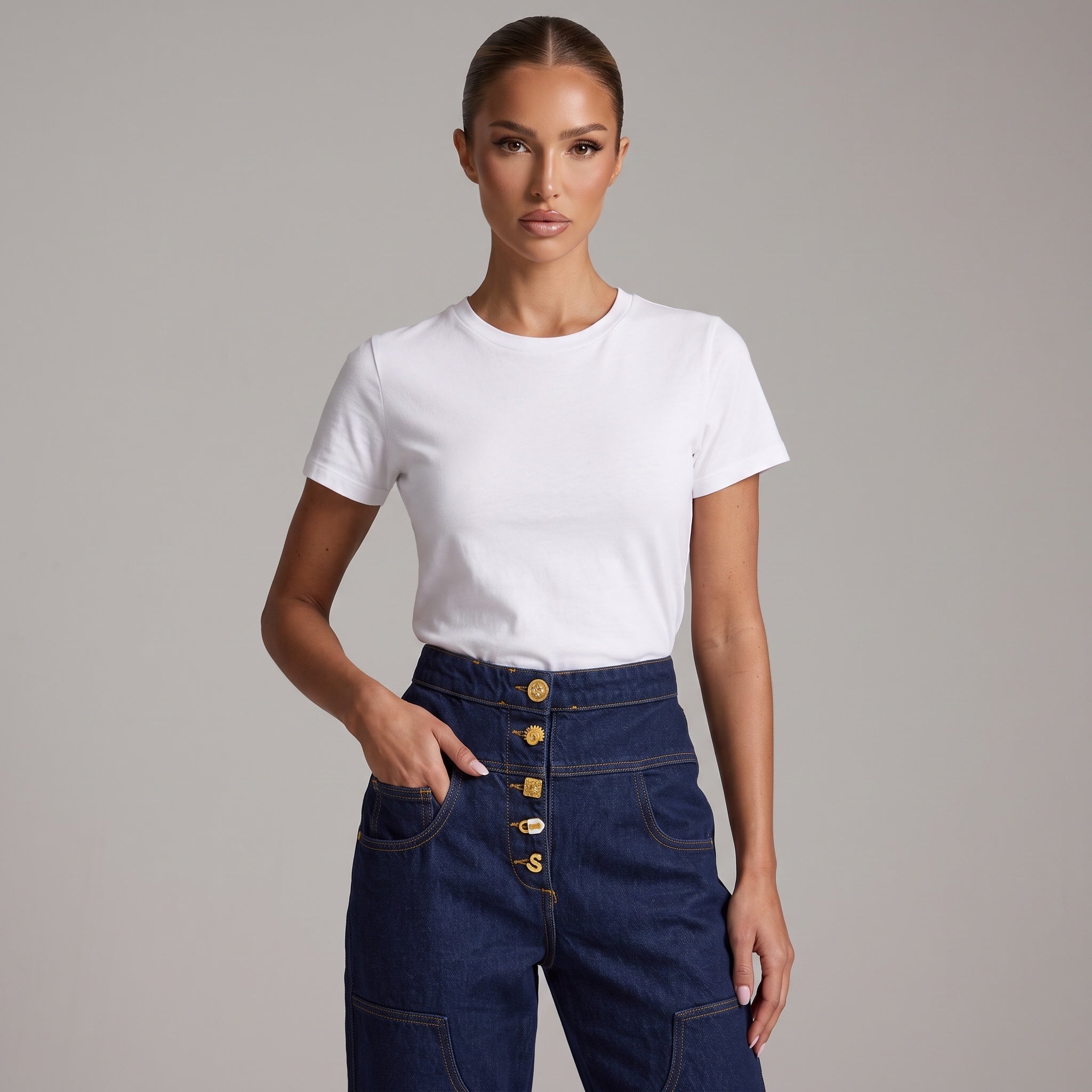 Women's white slim crew neck t‑shirt