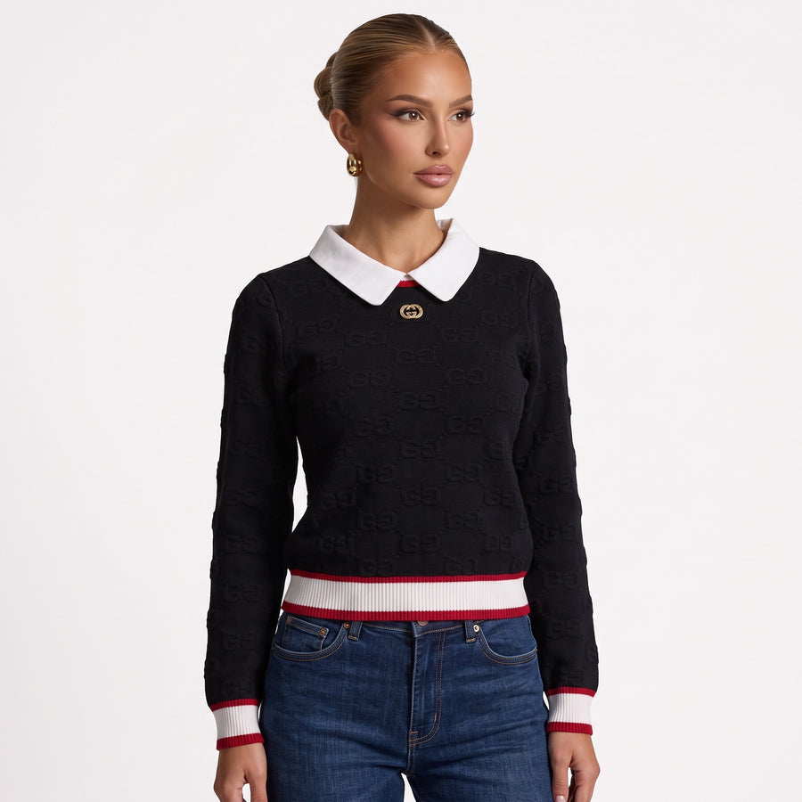 Gucci Sweater – Black White Collar 🖤🤍