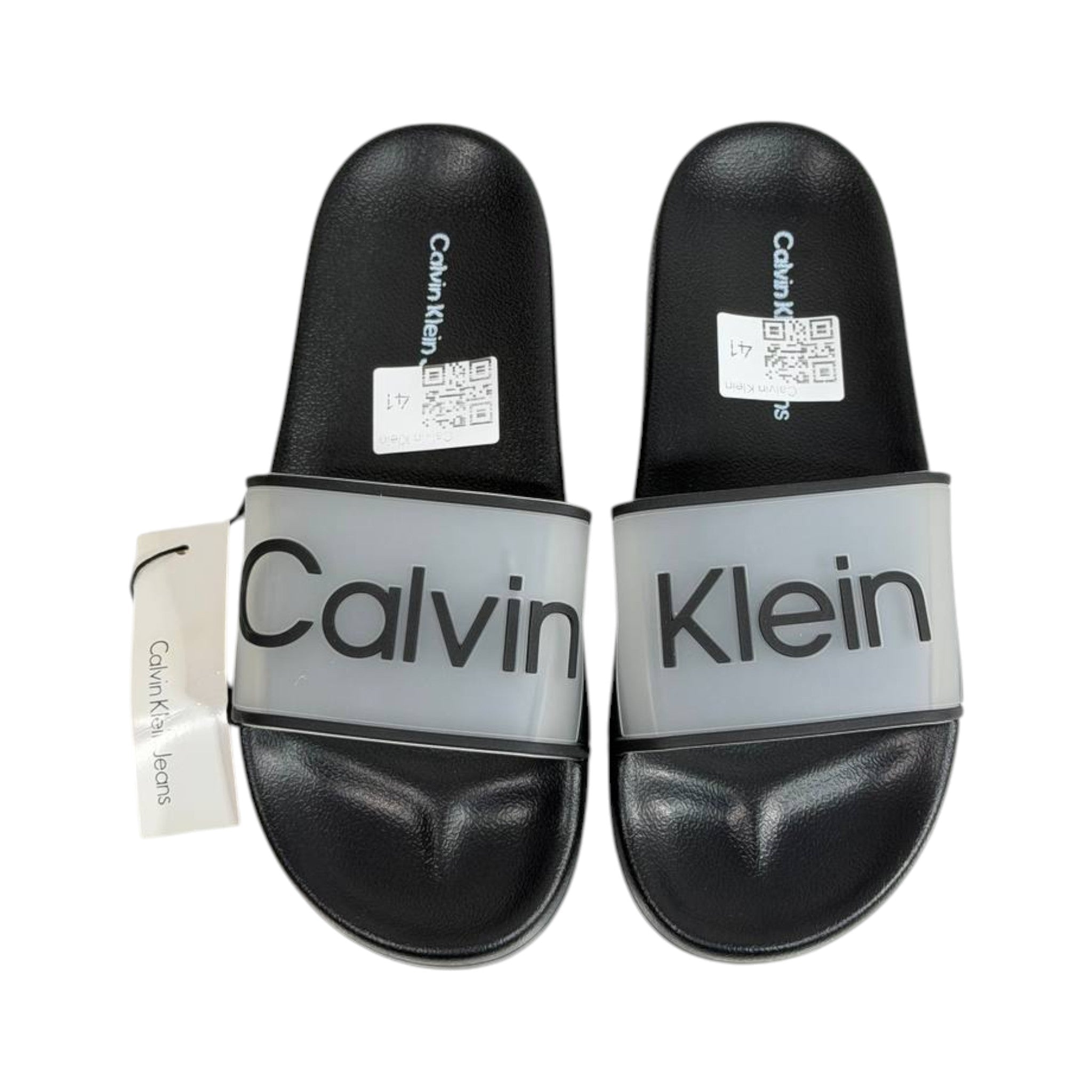 Calvin Klein Black Transparent Logo Slides – Modern Minimalist Summer Sandals 🖤👡 - MASTERPIECE