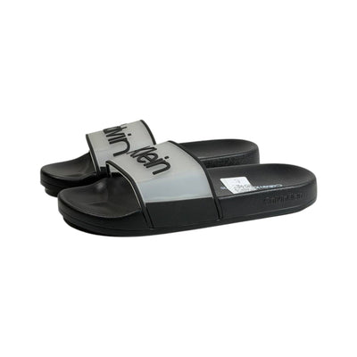 Calvin Klein Black Transparent Logo Slides – Modern Minimalist Summer Sandals 🖤👡 - MASTERPIECE