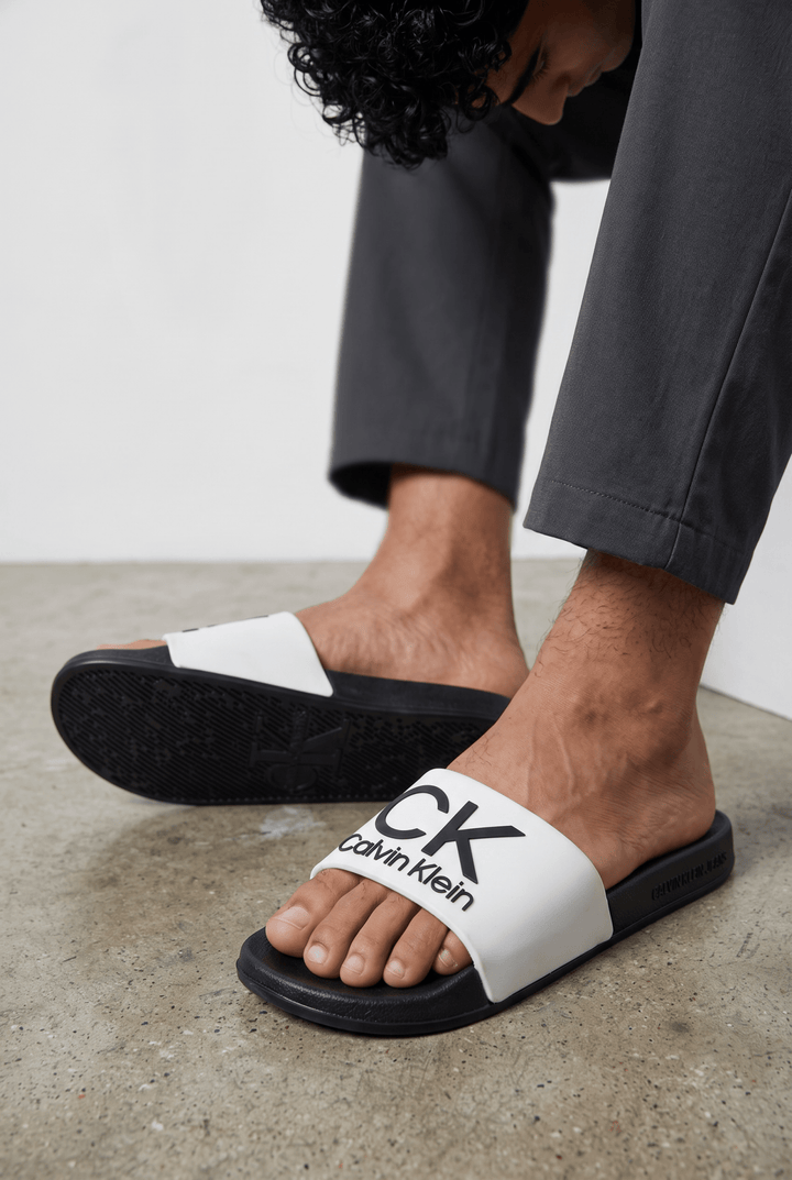 Calvin Klein CK Logo Slides — Black & White