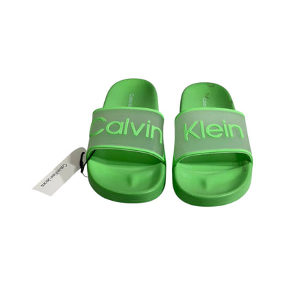 Calvin Klein Green Transparent Logo Slides – Bold Summer Comfort Sandals 💚👡 - MASTERPIECE