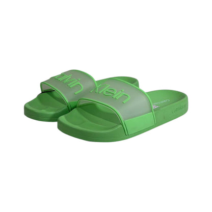 Calvin Klein Green Transparent Logo Slides – Bold Summer Comfort Sandals 💚👡 - MASTERPIECE