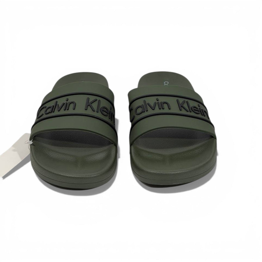 Calvin Klein Logo Slide Slippers — Green