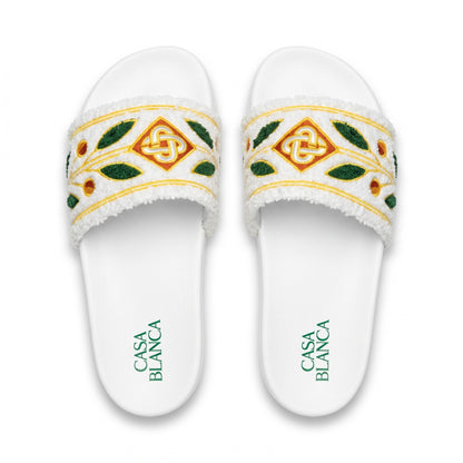 Casablanca Embroidered Terry Cloth Slides – White - MASTERPIECE
